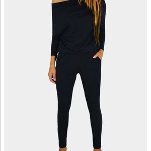 Black Yoins Round Neck Elastic Waist Jumpsuit